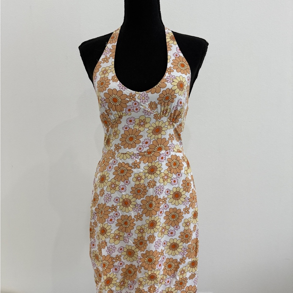 Hollister Orange and White Floral Backless Dress